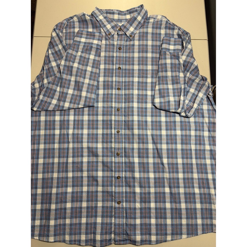 HB Mens 3XLT Blue Plaid Button Down Shirt Long Sleeve Tall Fit Cotton Blend